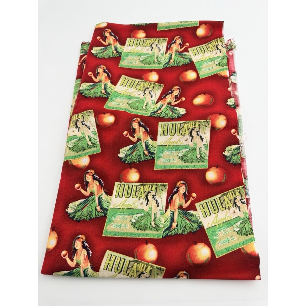 Hawaiian Hula Girls Apple Fabric 2 Yards Red Tropical Tiki Cotton 42" Lauren Lee